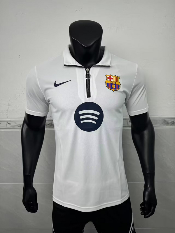 AAA Quality Barcelona 25/26 White Zipper Polo Shirt